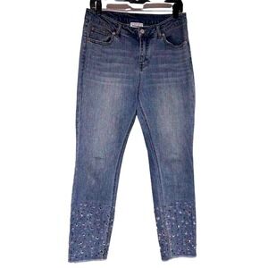 For the Republic Embellished Rhinestone Raw Hem Skinny Jeans Blue Size 8/28